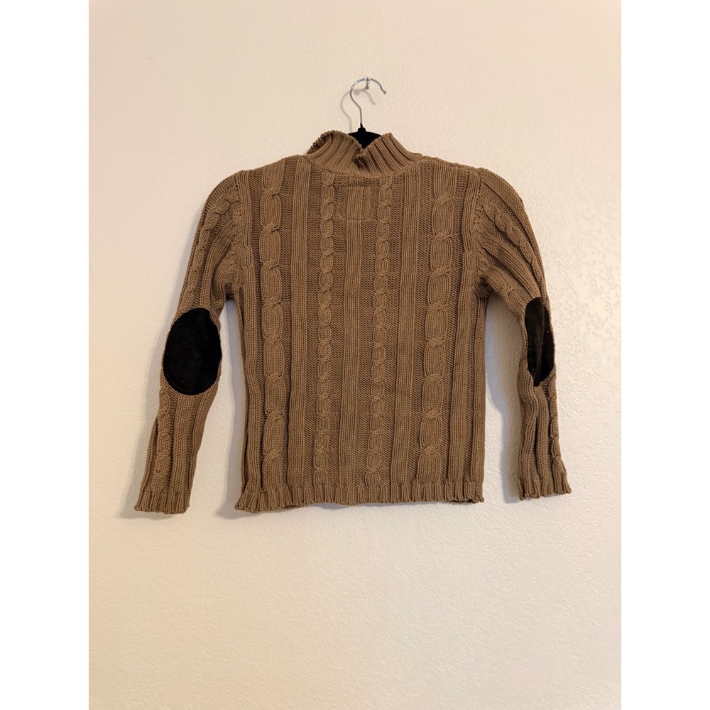 Calvin Klein Jeans Kids Cable Knit Quarter Zip Sweater Brown Size 6 Elbow Patch - Picture 5 of 5